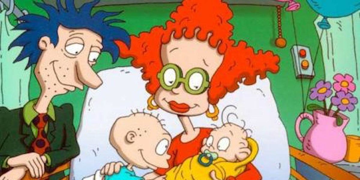 The pickles family with the newly-born Dil in Rugrats