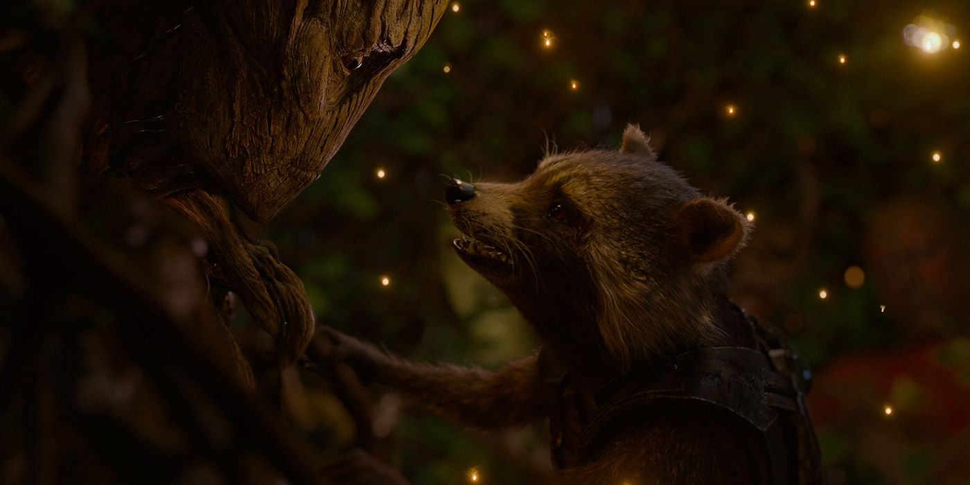 A tearful Rocket says goodbye to Groot in Guardians of the Galaxy