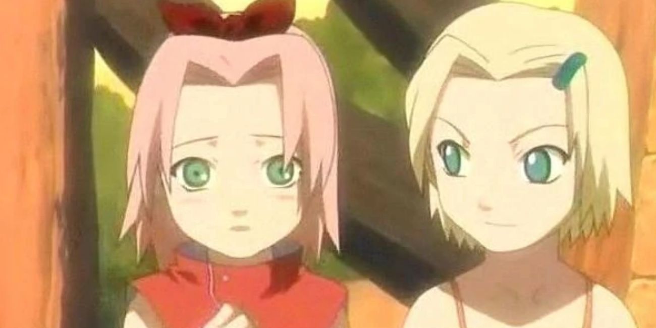 A young Sakura and Ino in a Naruto flashback