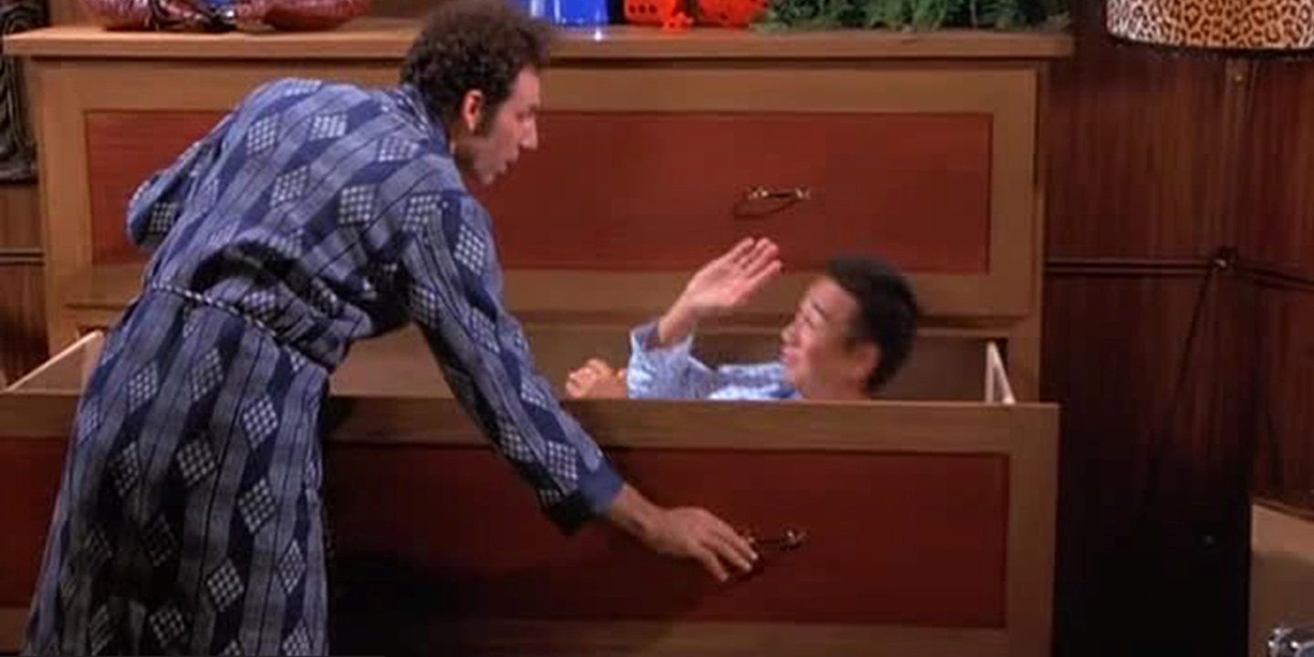 A man goes to sleep in a dresser drawer in Seinfeld