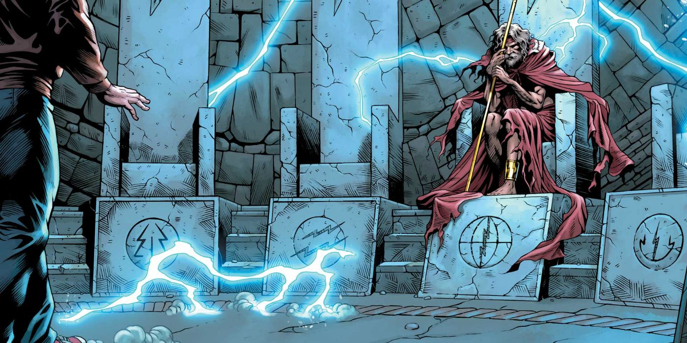 Billy Batson meeting the Wizard in the Rock Of Eternity in Shazam comics.