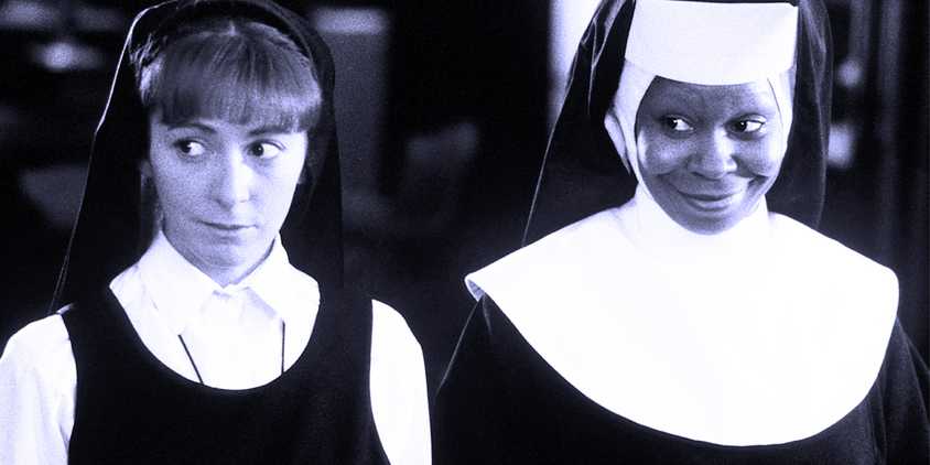 Delores and Sister Mary look to the right with smirks in Sister Act