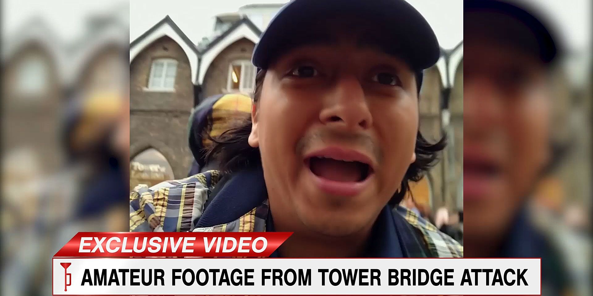 Footage of Flash Thompson freaking out in London airs on a news broadcast in Spider-Man: Far From Home.