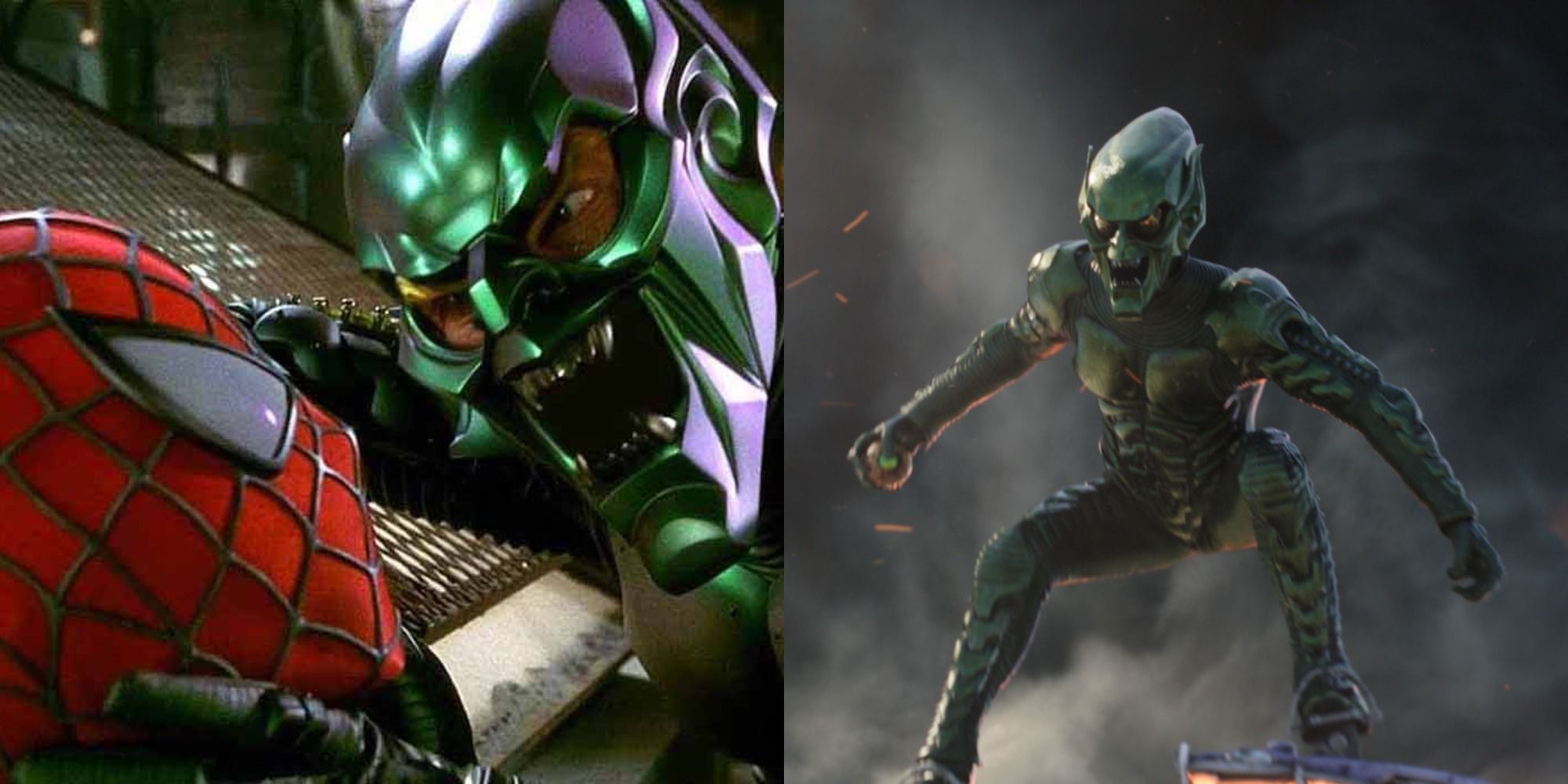 Split image of Green Goblin in Spider-Man and Spider-Man: No Way Home