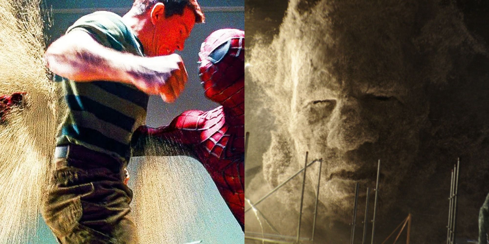 Split image of Sandman in Spider-Man 3 and Spider-Man: No Way Home
