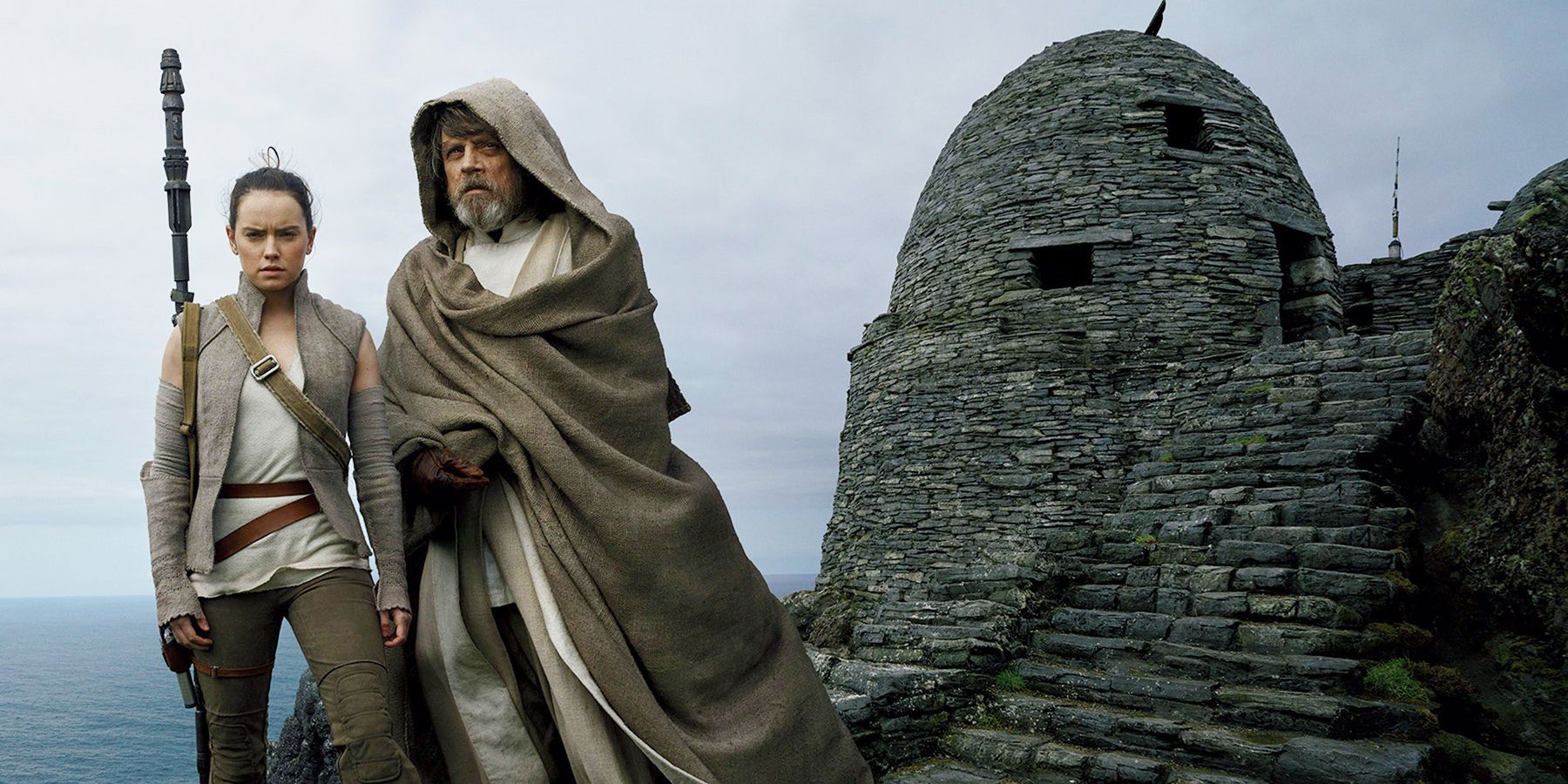 Luke Skywalker and Rey on Crait in Star Wars: The Last Jedi.