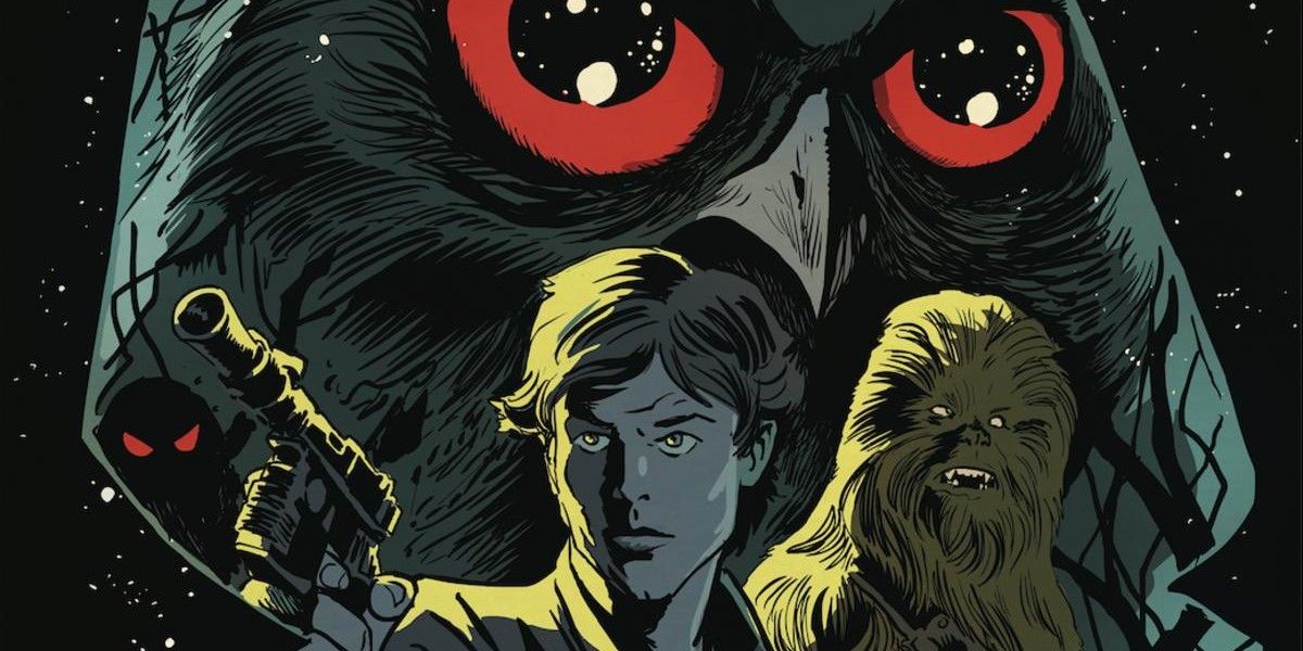 Han Solo and Chewbacca being watched by an owl