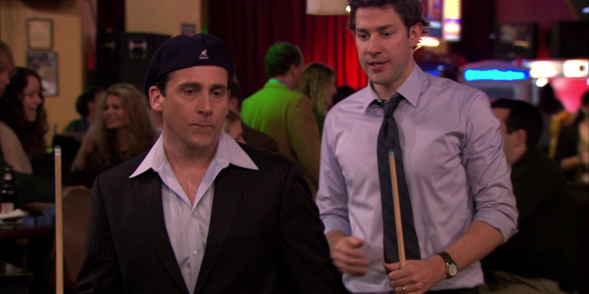An image of Michael and Jim playing pool together in The Office