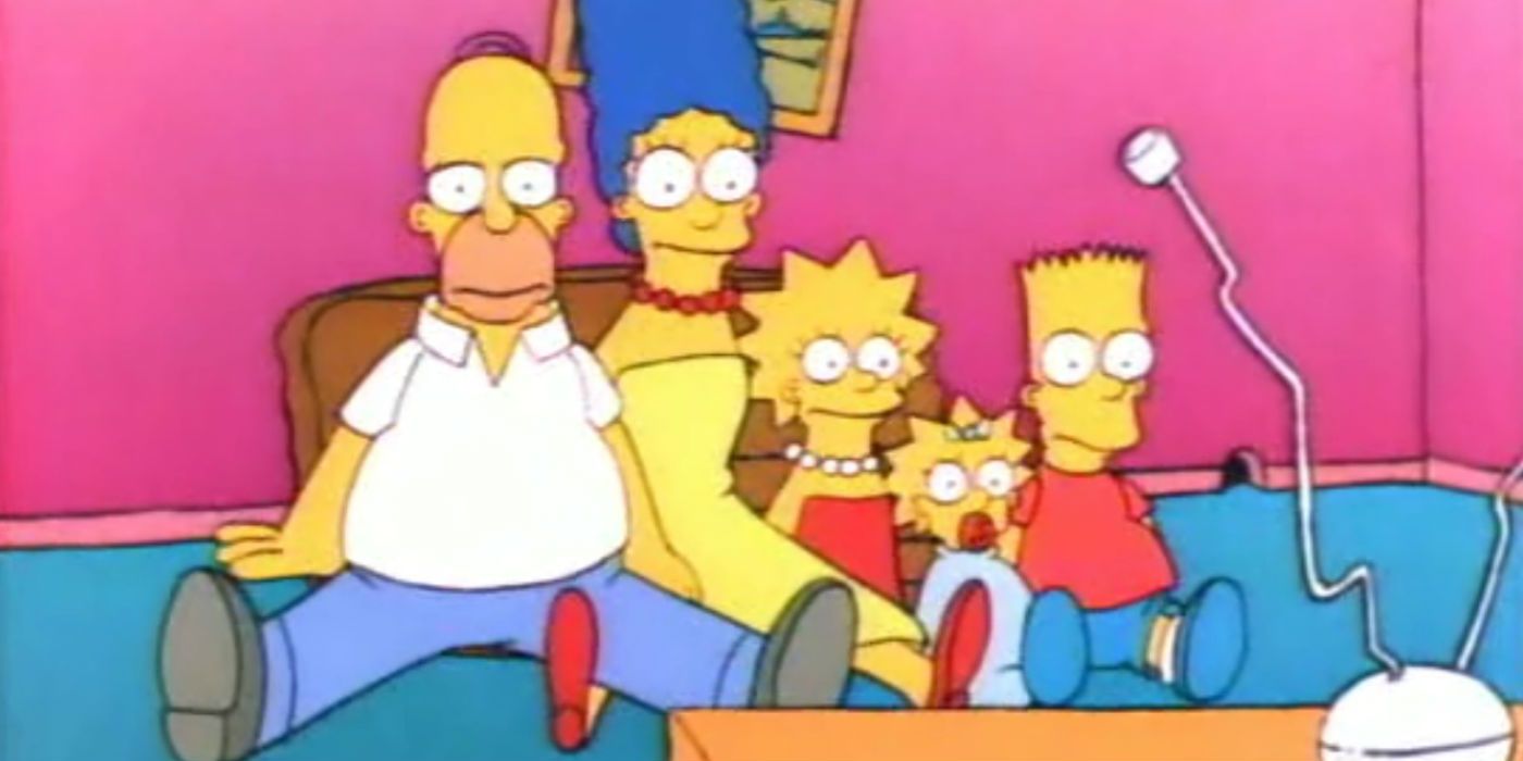 The Simpson family sit in front of the TV from season 1