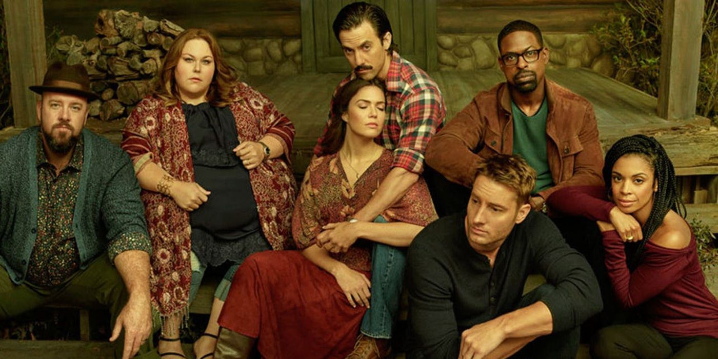 The cast of characters on This is Us sitting side by side in a promo image.