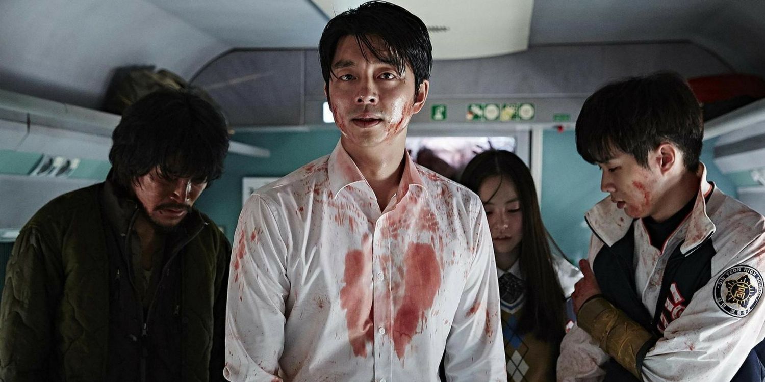 Several bloodied characters on a train in Train to Busan