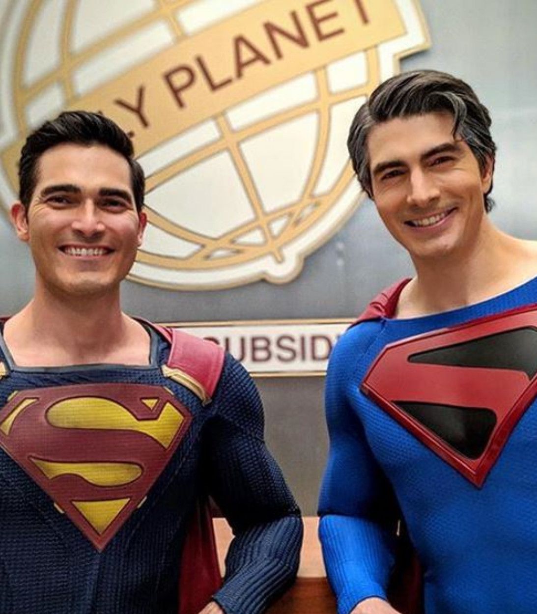 Tyler Hoechlin as Superman and Brandon Routh as Kingdom Come Superman Crisis on Infinite Earths BTS