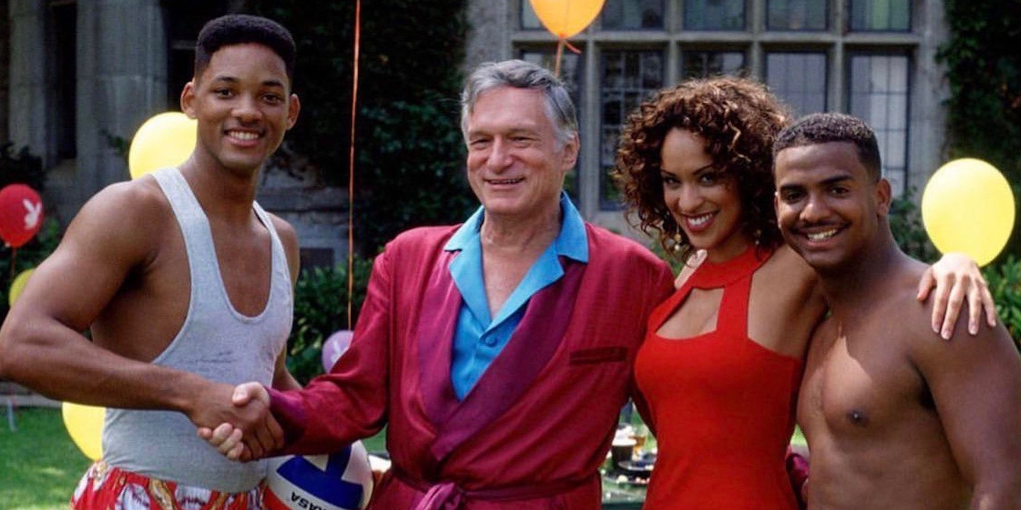 WIll Smith, Hugh Hefner, Alfonso Ribeiro, and Karyn Parsons in The Fresh Prince of Bel-Air