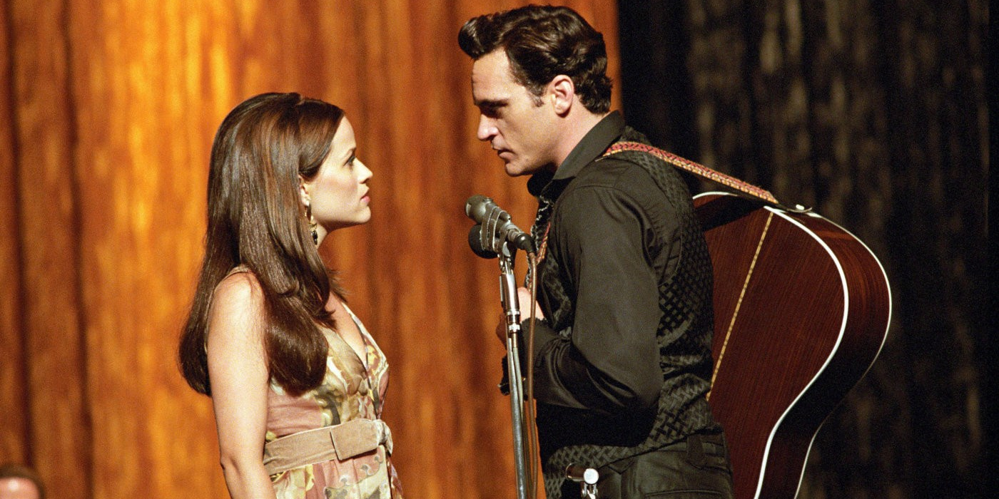 June and Johny Cash perform on stage together from Walk the Line