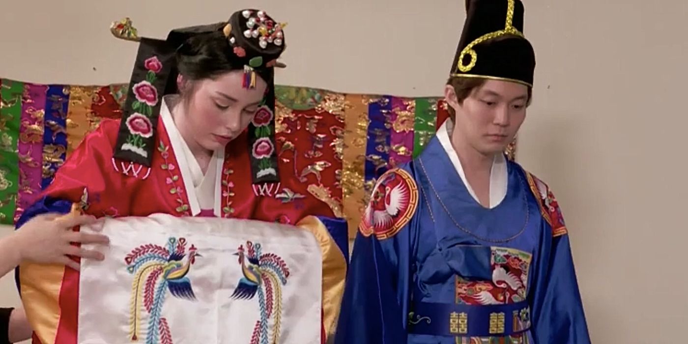 Deavan and Jihoon 90 Day Fiancé: The Other Way getting married in korean wedding dresses