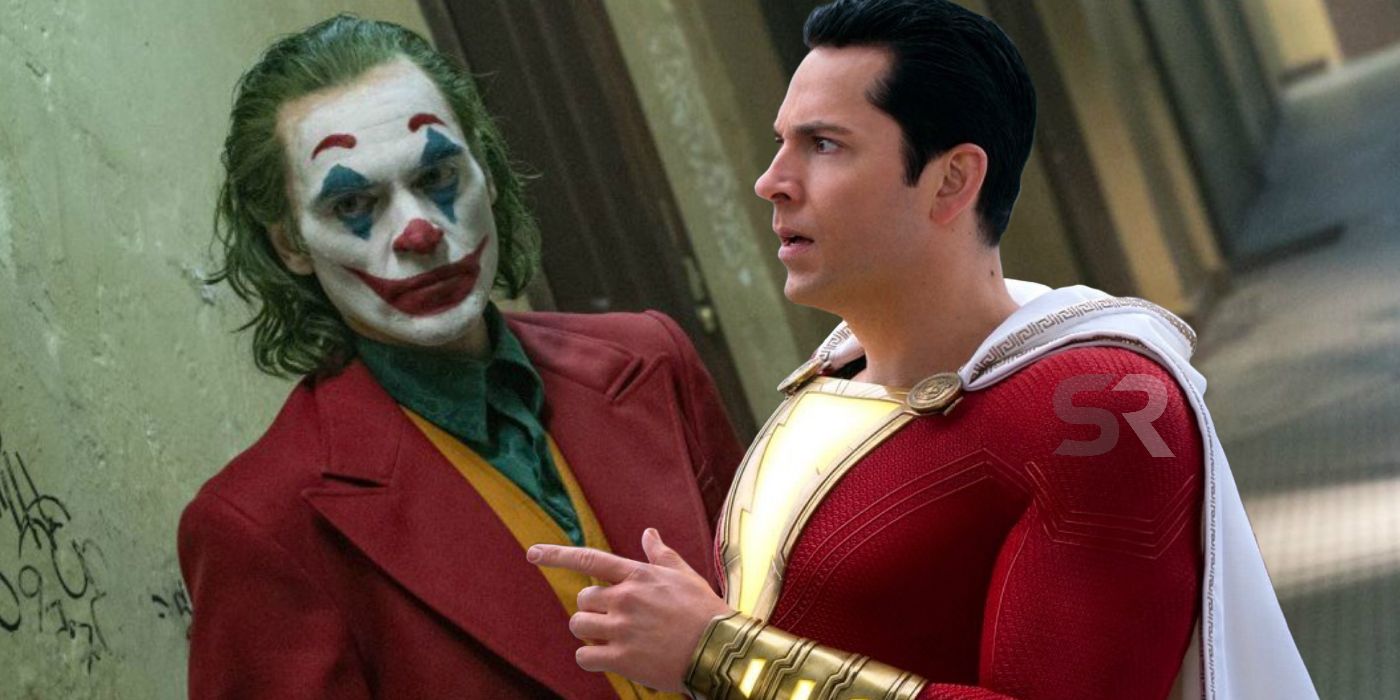 Zachary Levi as Shazam and Joaquin Phoenix as Joker