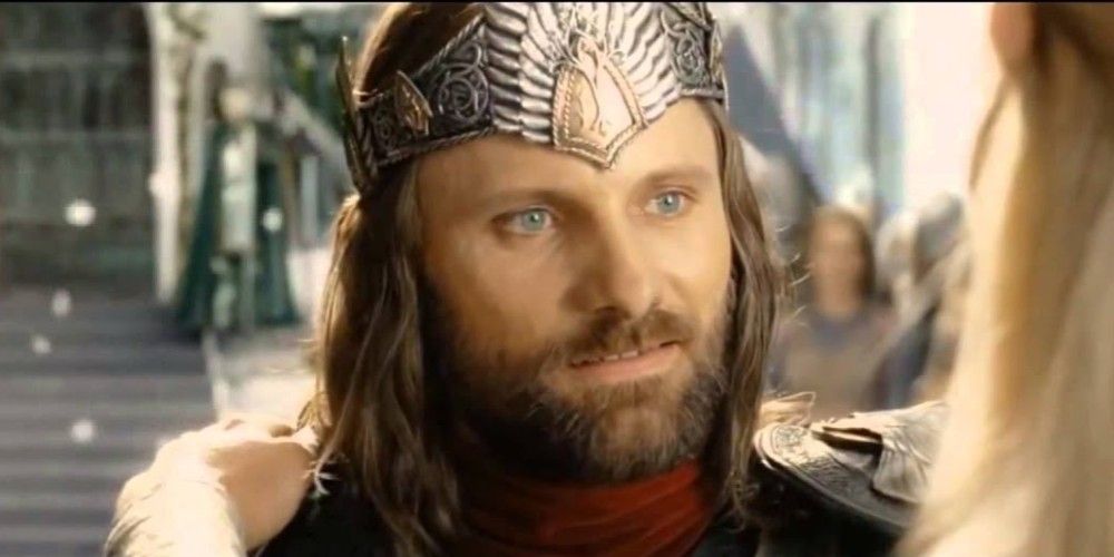 Aragorn wearing his crown in The Lord of the Rings 