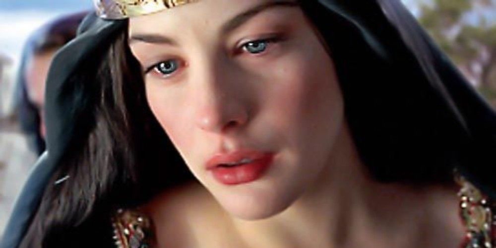 Arwen mourning Aragorn's death in The Lord of the Rings.