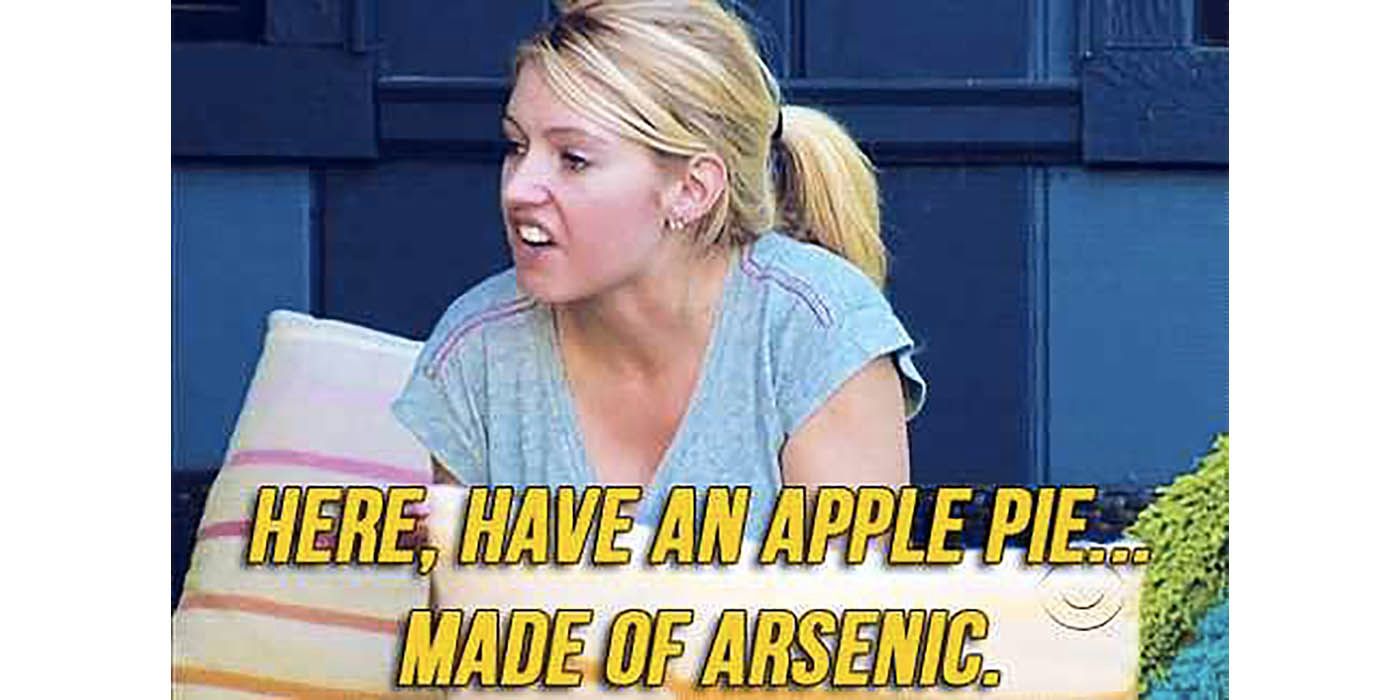 A meme of Britney offering arsenic apple pie on Big Brother