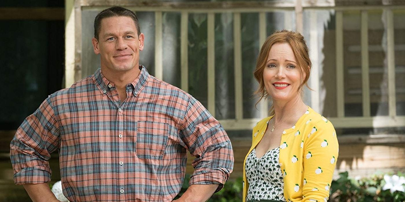 John Cena and Leslie Mann's characters smiling in Blockers
