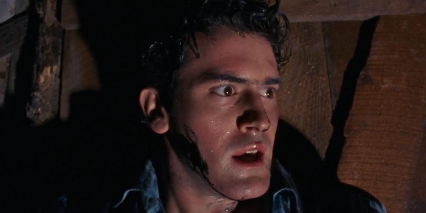 Ash looks terrified in The Evil Dead