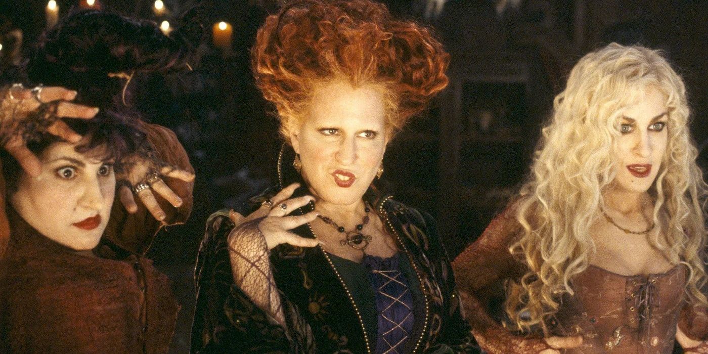 The Sanderson sisters talking to someone and looking disturbed on Hocus Pocus