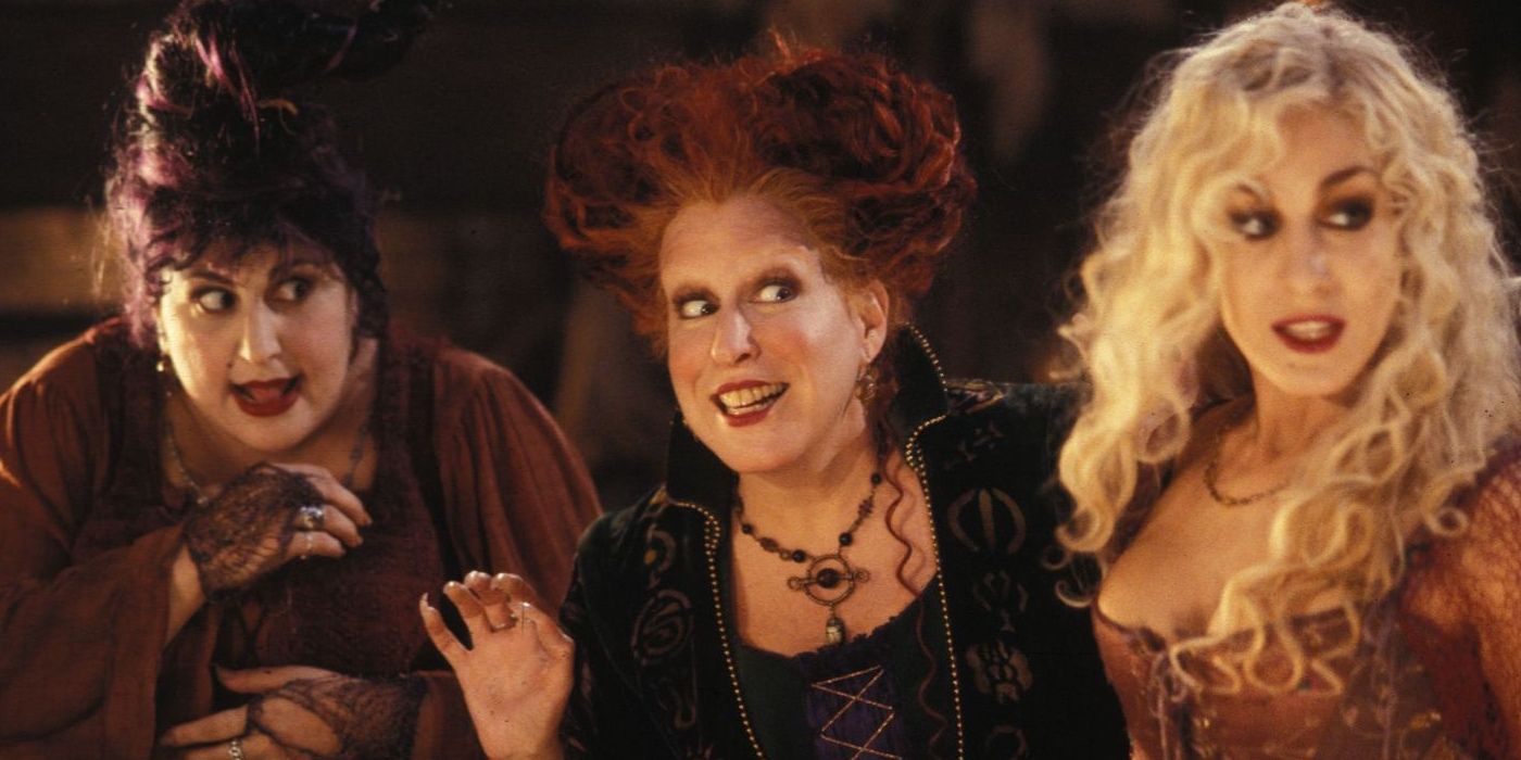The Sanderson sisters looking off camera on Hocus Pocus
