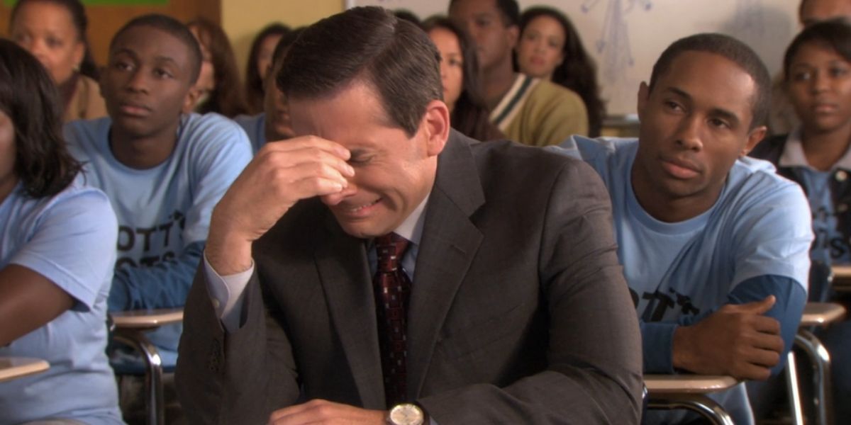 Michael Scott crying during a performance in Scott's Tots - The Office