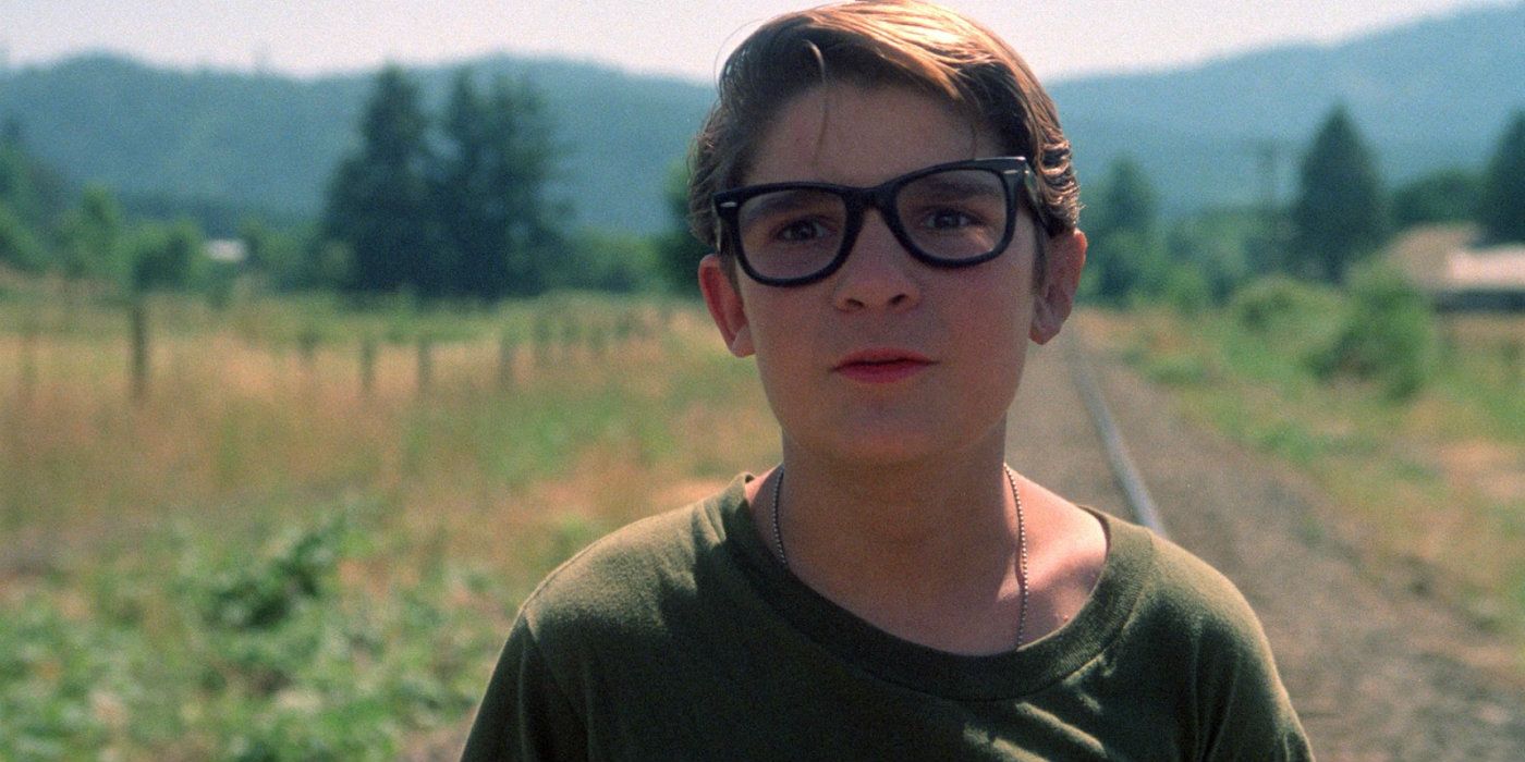 Teddy looking slightly scared in an open field in Stand by Me