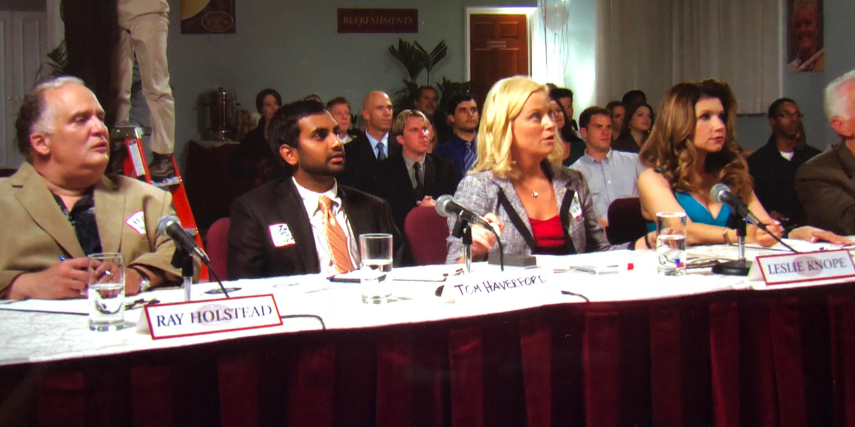 tom haverford judging the miss pawnee - parks and rec