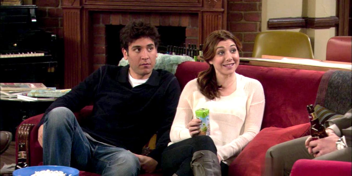 Lily and Ted taking to Barney in How I Met Your Mother