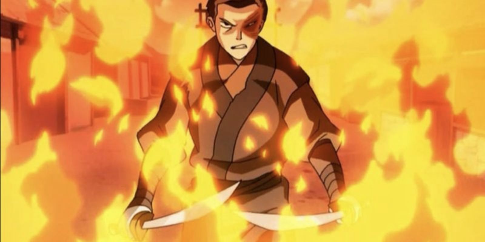 Zuko surrounded by flame in The Last Airbender