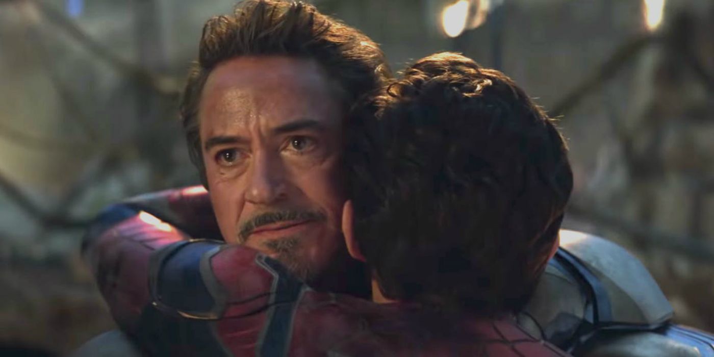 Iron Man hugs Spider-Man in Avengers Endgame