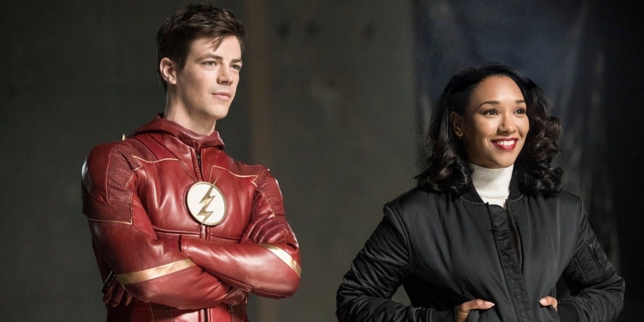 Barry Allen and Iris West-Allen are smiling together on The Flash