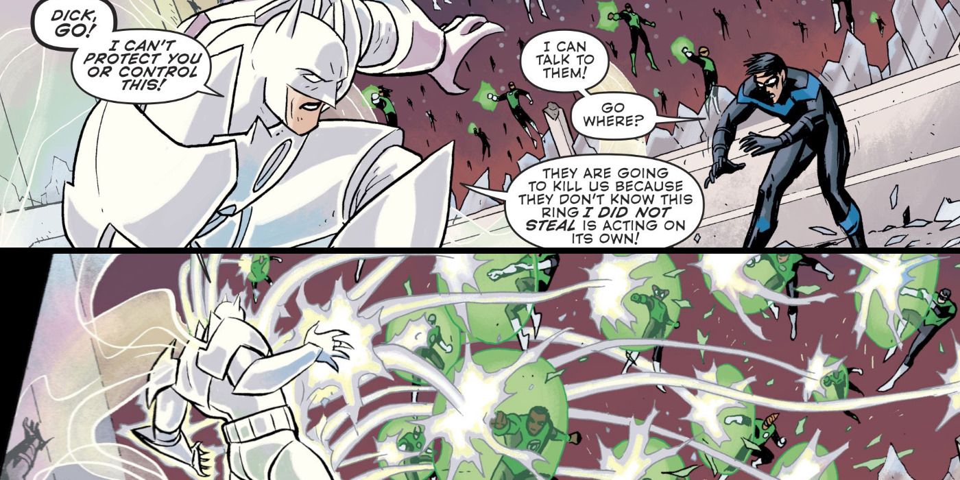 Batman White Armor Attacks Green Lanterns