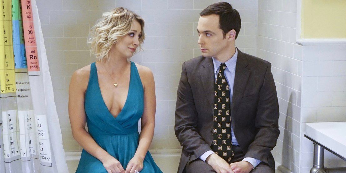 The Big Bang Theory Sheldon and Penny sitting on a tub and talking