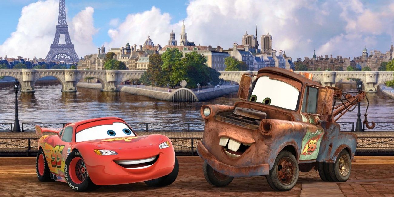 Lightning and Mate smile at each other in Cars 2