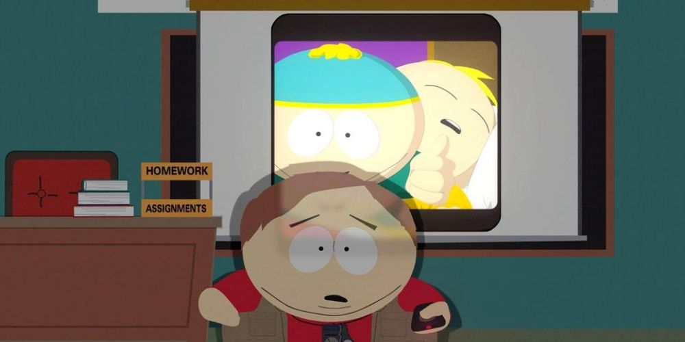 Cartman in front of the projector in Cartman Sucks