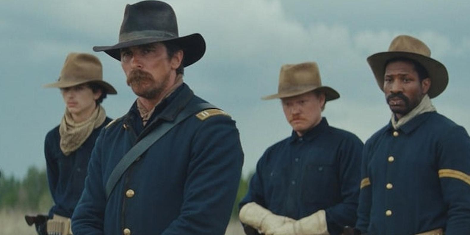Christian Bale, Jonathan Majors, and Timothee Chalamet in Hostiles