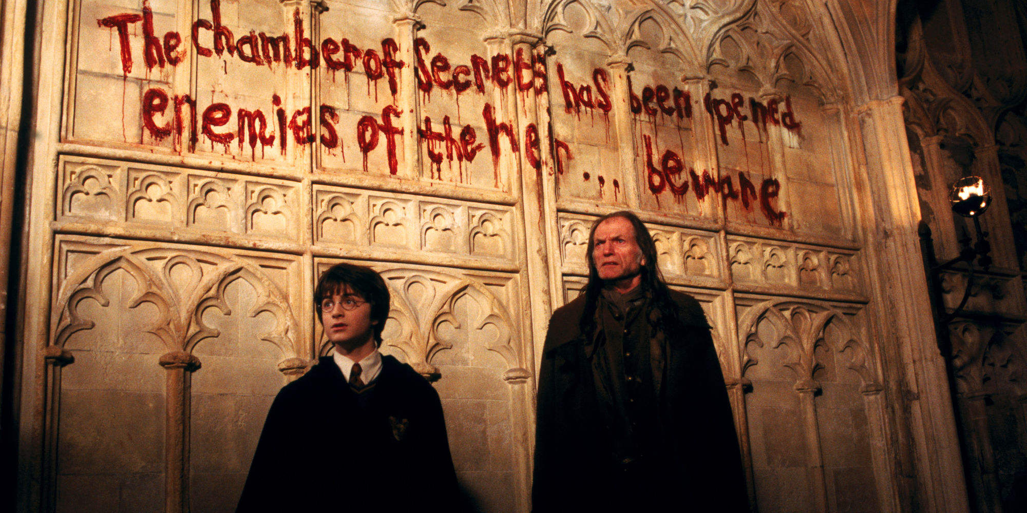 Chamber Of Secrets, Message on the wall, Harry and Filch, Enemies of the heir beware