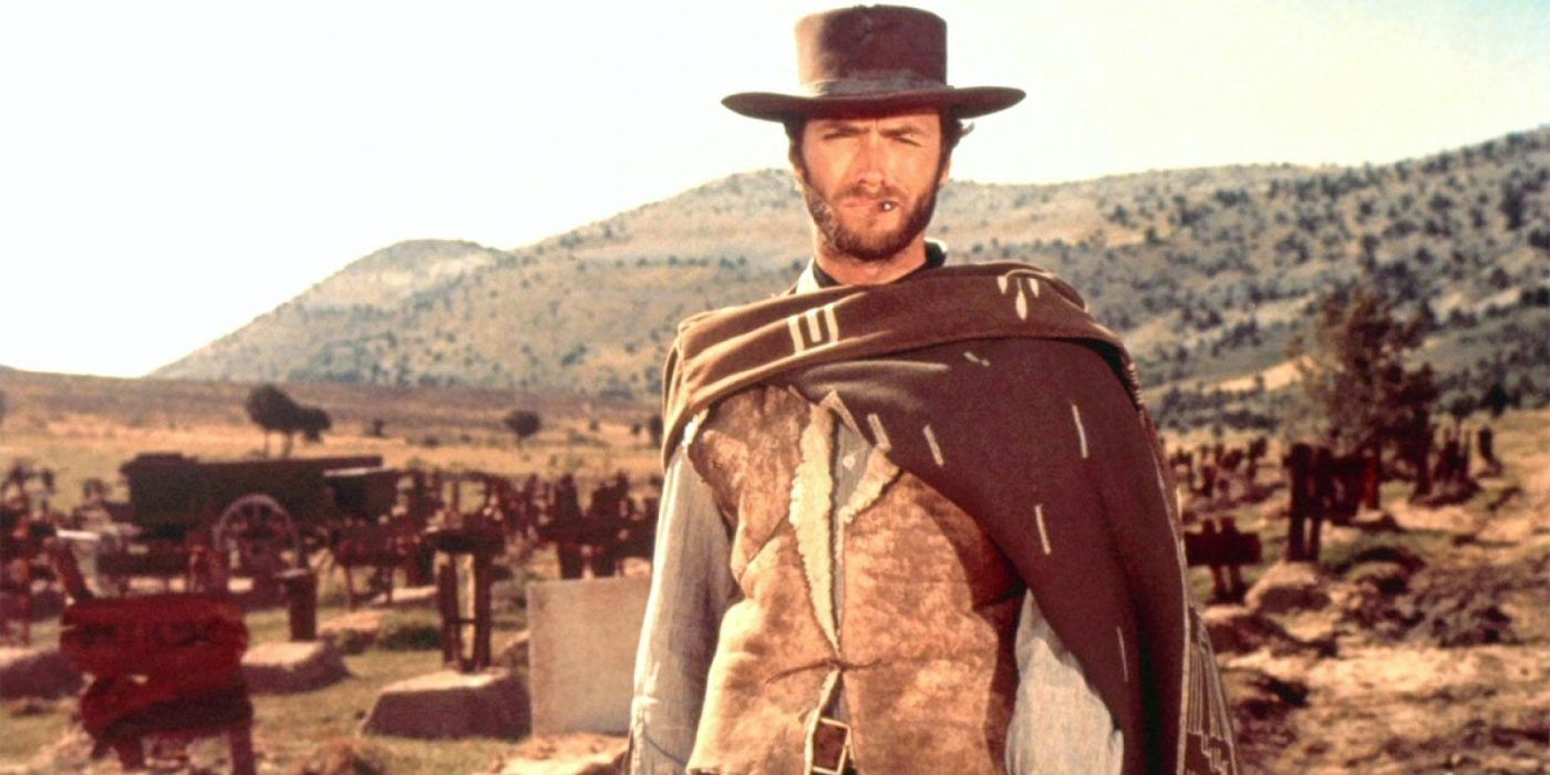 The Man with no name looks on in A Fistful of Dollars 