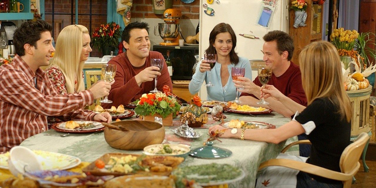 The gang have Thanksgiving after Monica and Chandler find out they are having kids in Friends