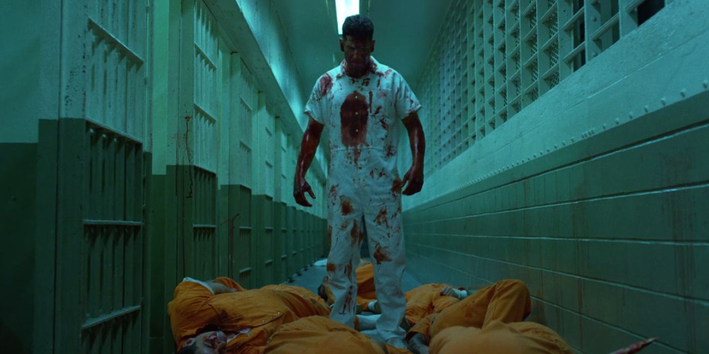 Frank Castle covered in blood in prison in Netflix's Daredevil