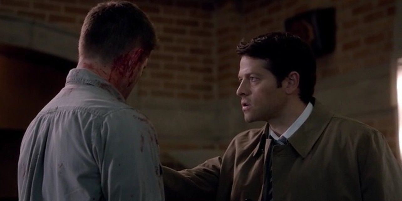 Castiel shoves Dean in Supernatural