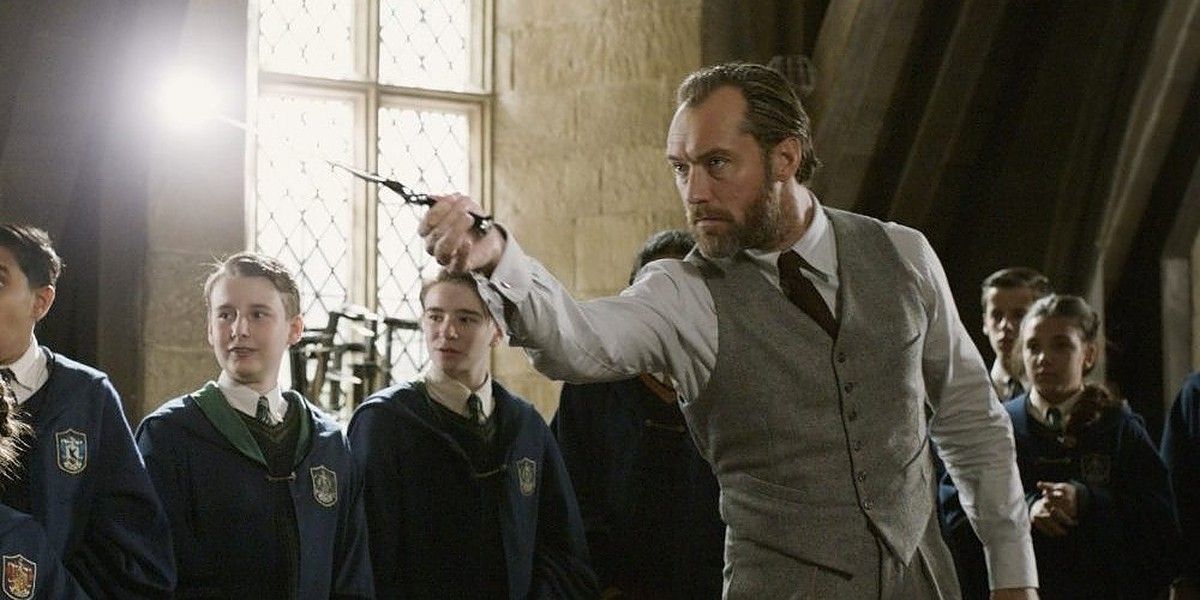 An image of Dumbledore using his wand for a spell in Fantastic Beasts