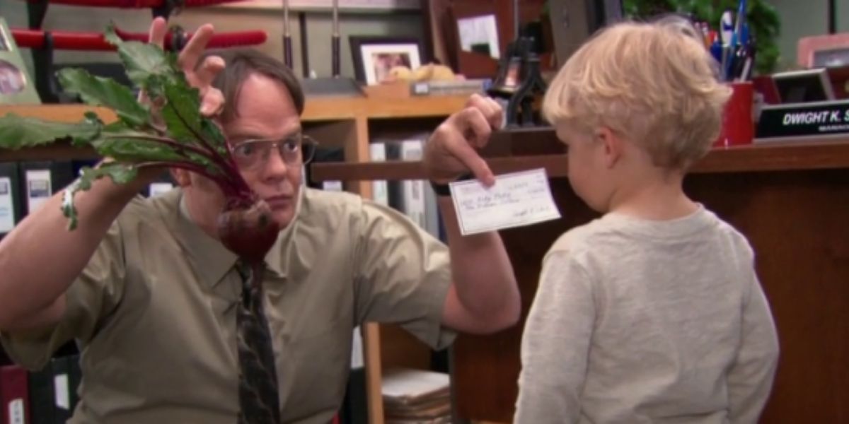 Dwight and Philip looking at beets on The Office
