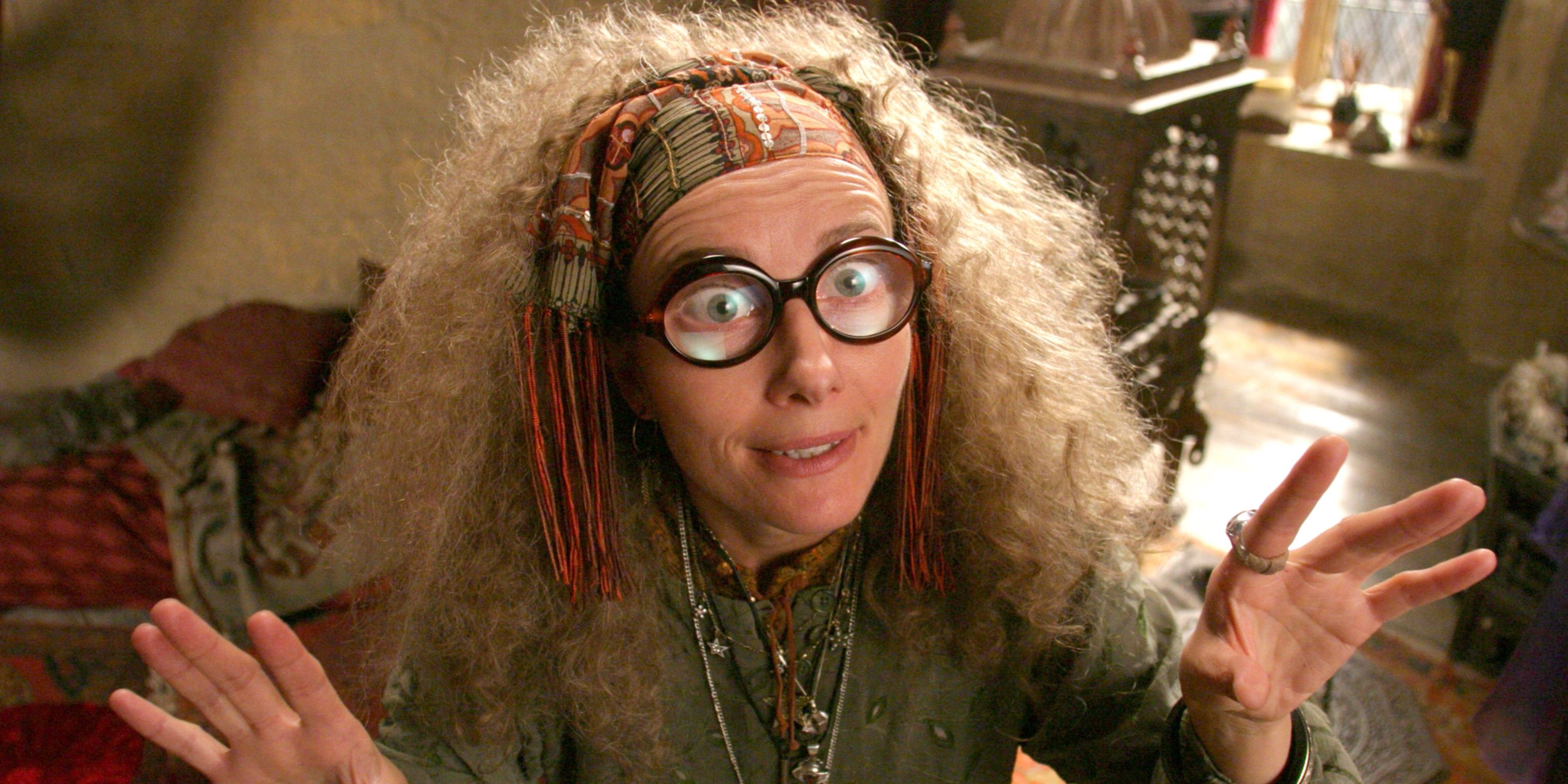 Professor Trelawney raising her arms in Prisoner of Azkaban.