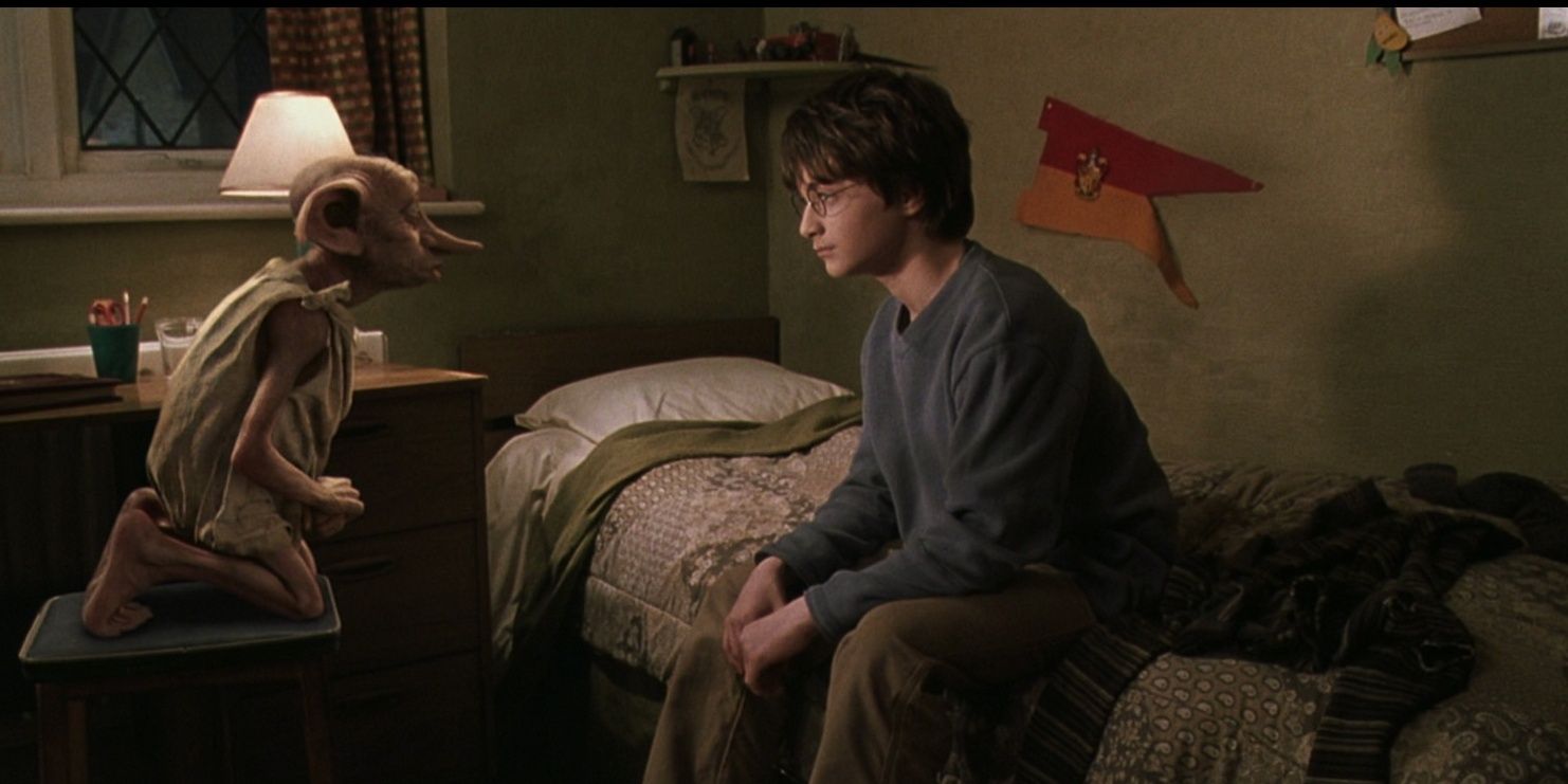 Harry and Dobby in his room in Harry Potter