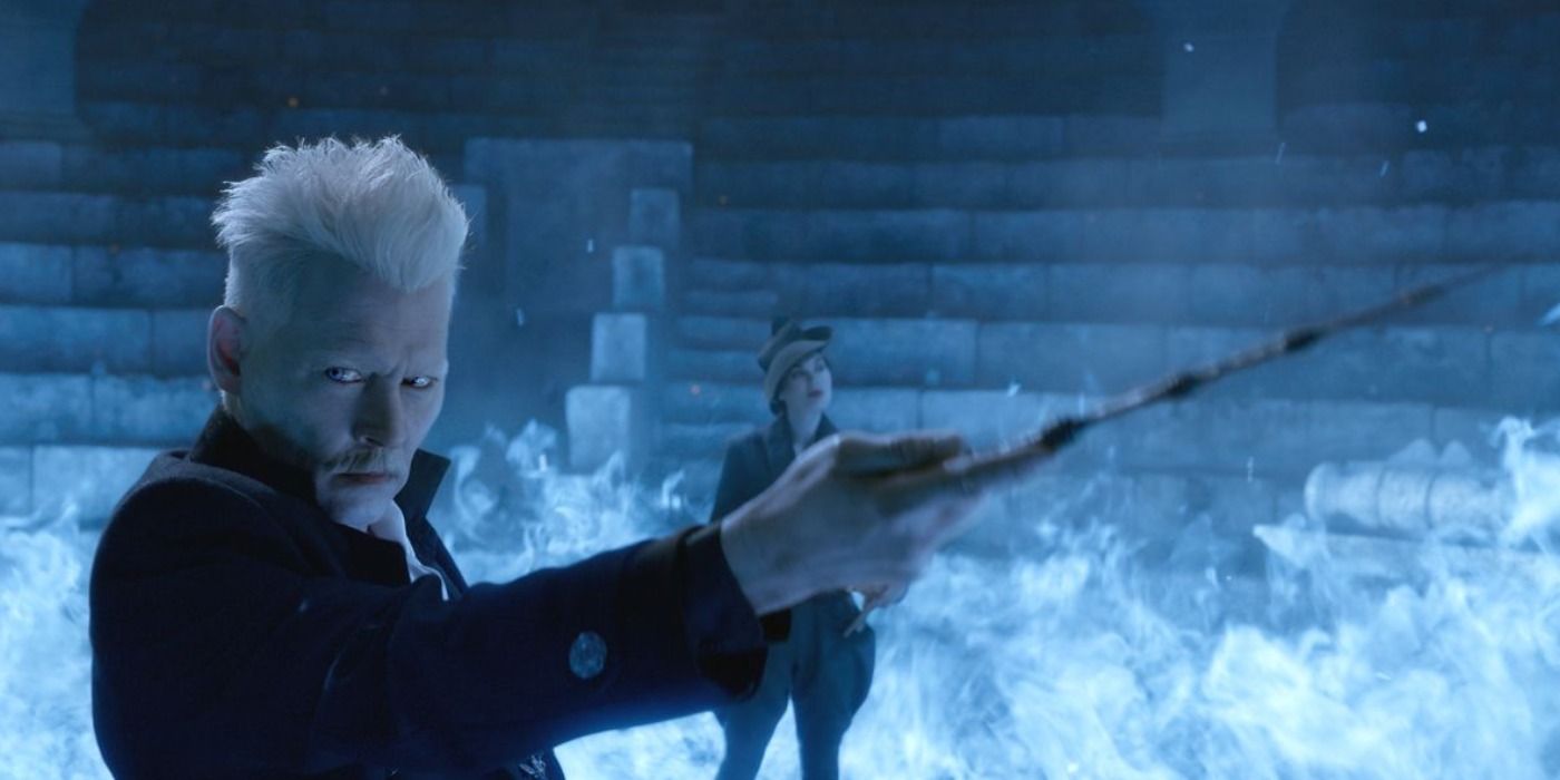 Grindelwald uses his wand in Harry Potter