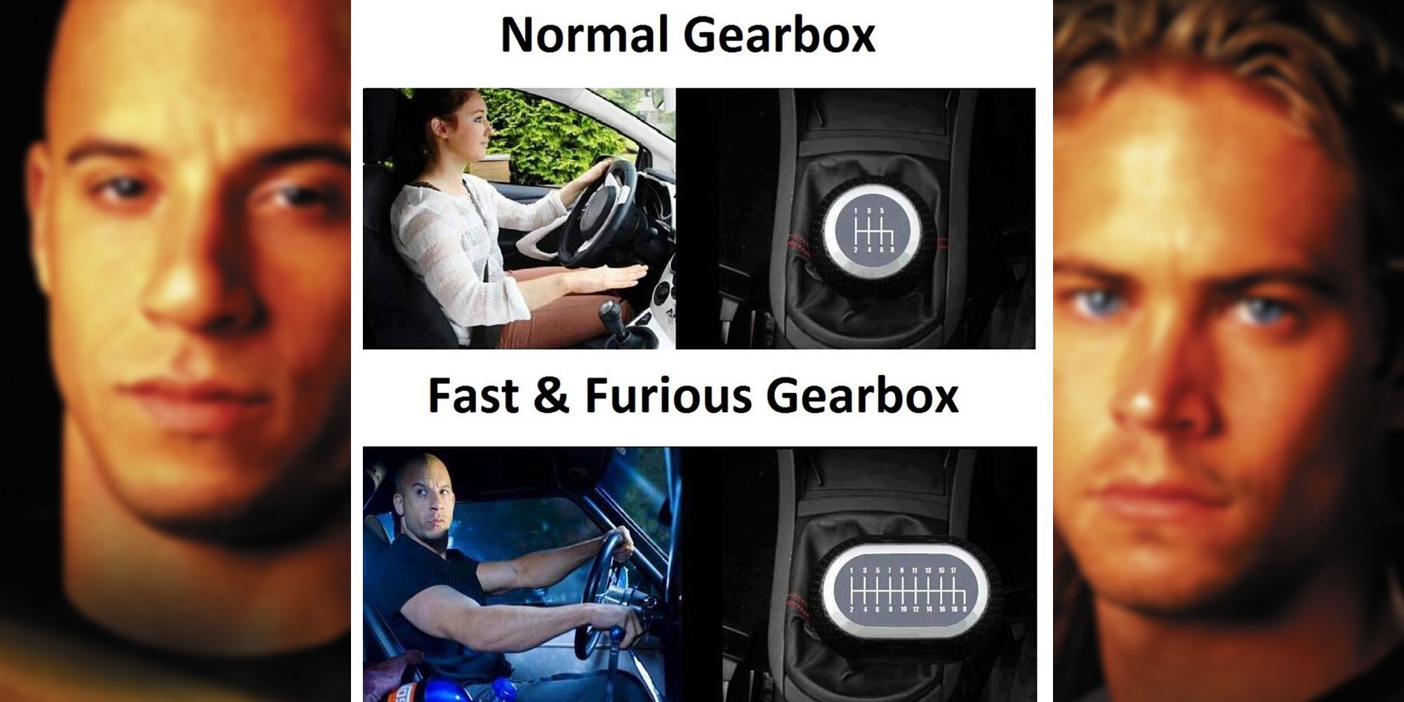 Fast and Furious gearbox meme.